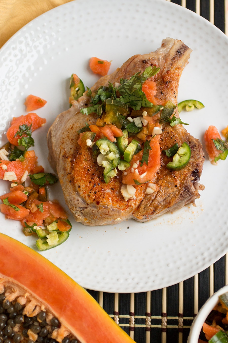 Baked BoneIn Pork Chops with Papaya Salsa  Recipe  Chili Pepper Madness