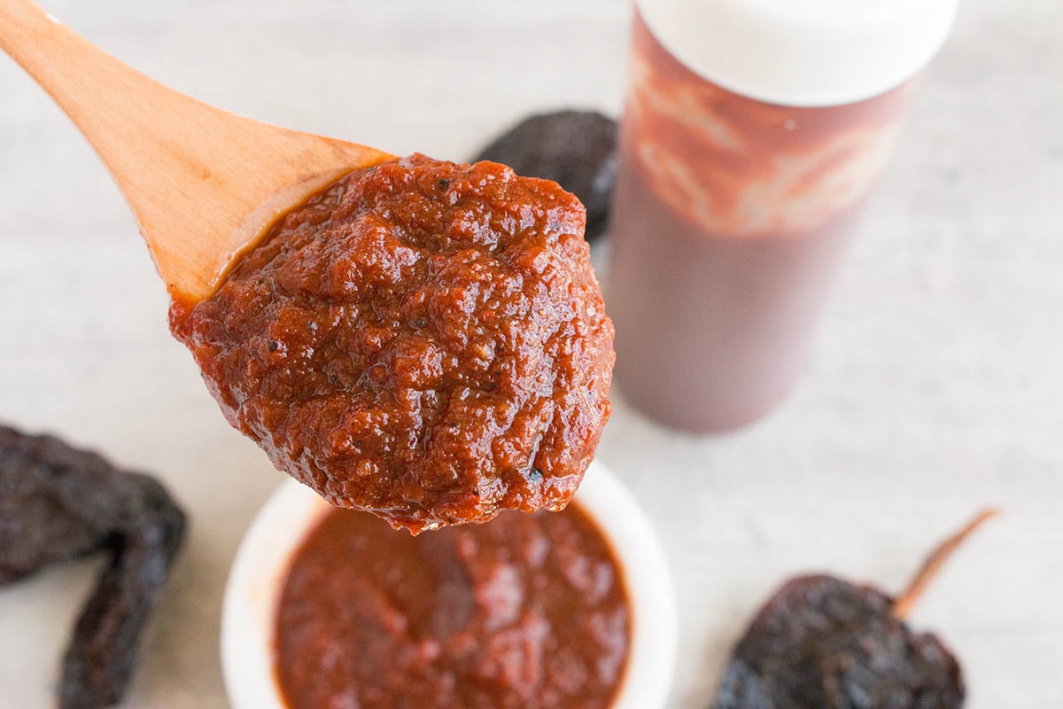 A spoonful of the delicious Ancho BBQ Sauce