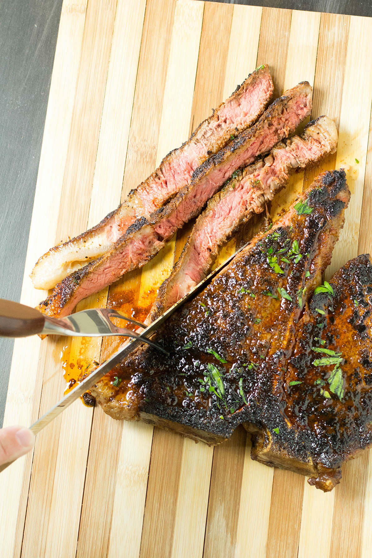 Slicing the Ancho Crusted Porterhouse Steak