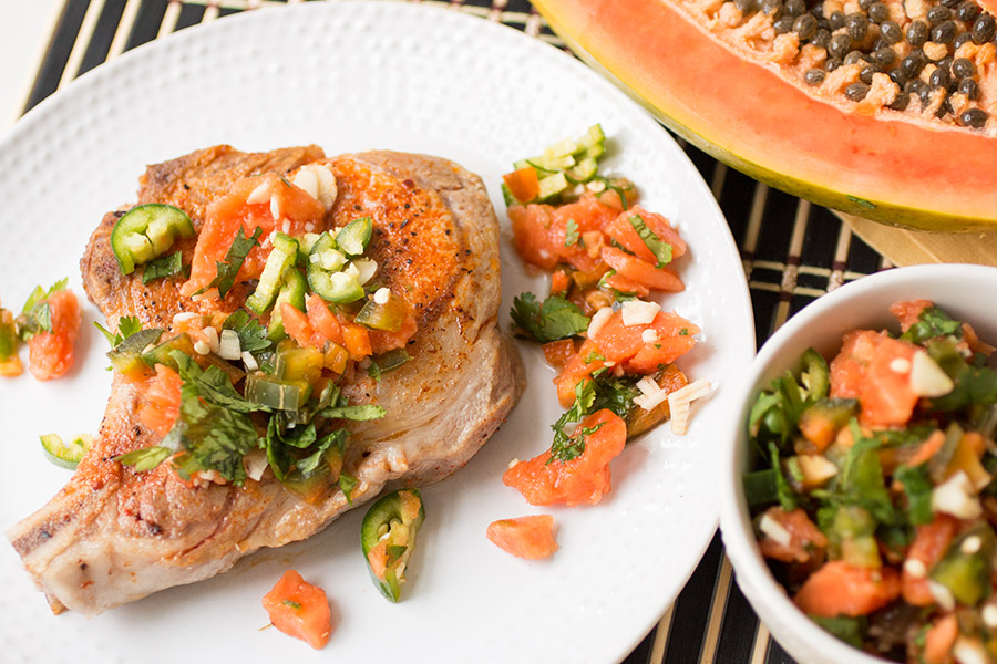 Baked Pork Chops with Papaya Salsa