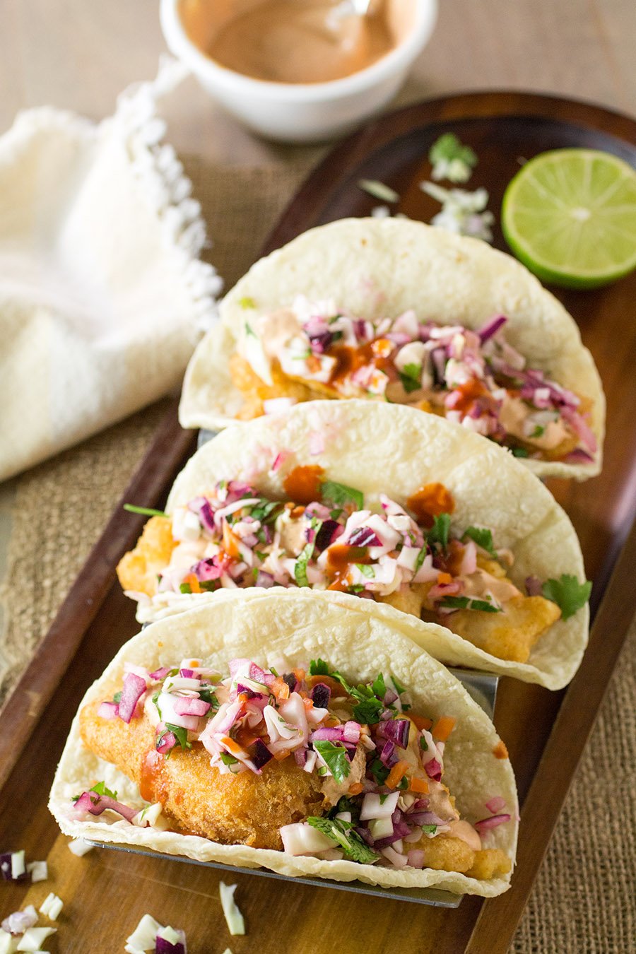 Beer Battered Fish Tacos with Spicy Habanero Slaw - Recipe