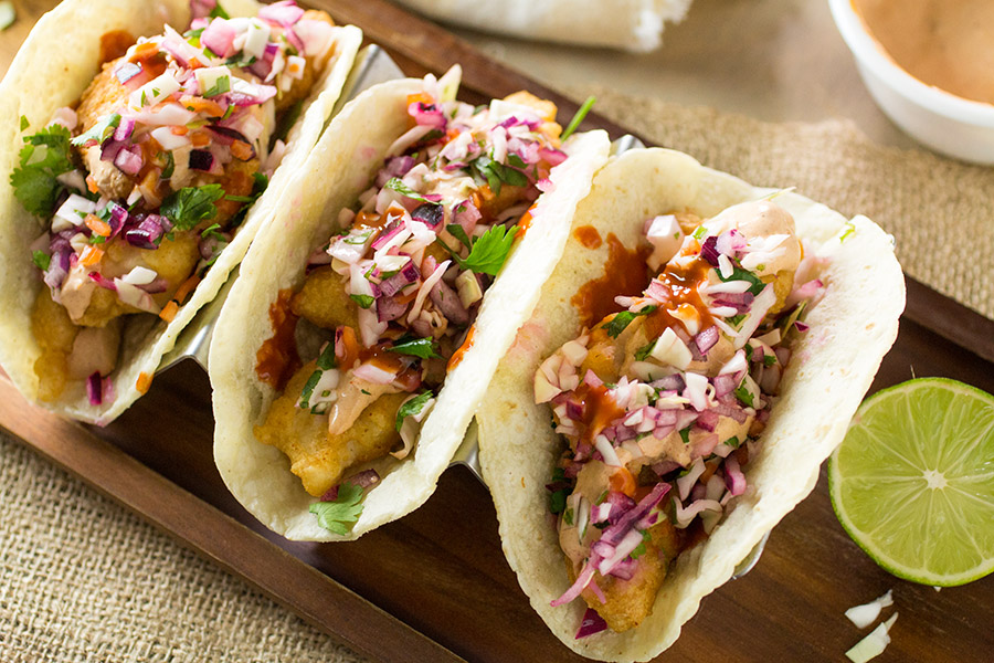 Beer Battered Fish Tacos with Spicy Habanero Slaw - Recipe