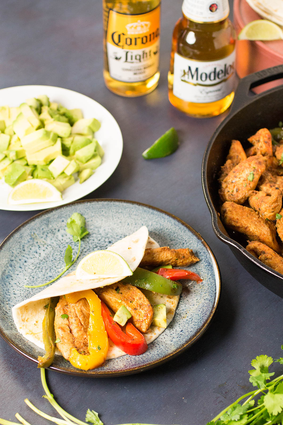 Beer Braised Chicken Fajitas served hot and ready.