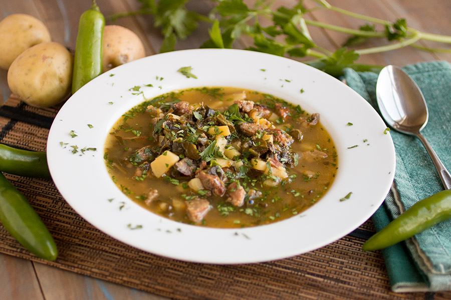 Beer Brat Soup with Potatoes, Peppers and Swiss Chard – Recipe