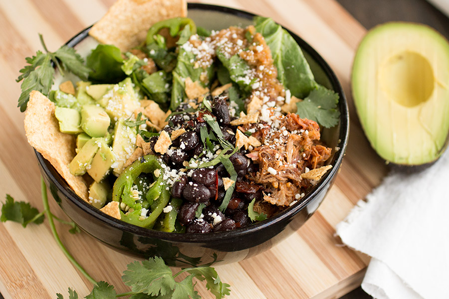 Burrito Bowls with Shredded Pork and Black Beans Chili Pepper Madness