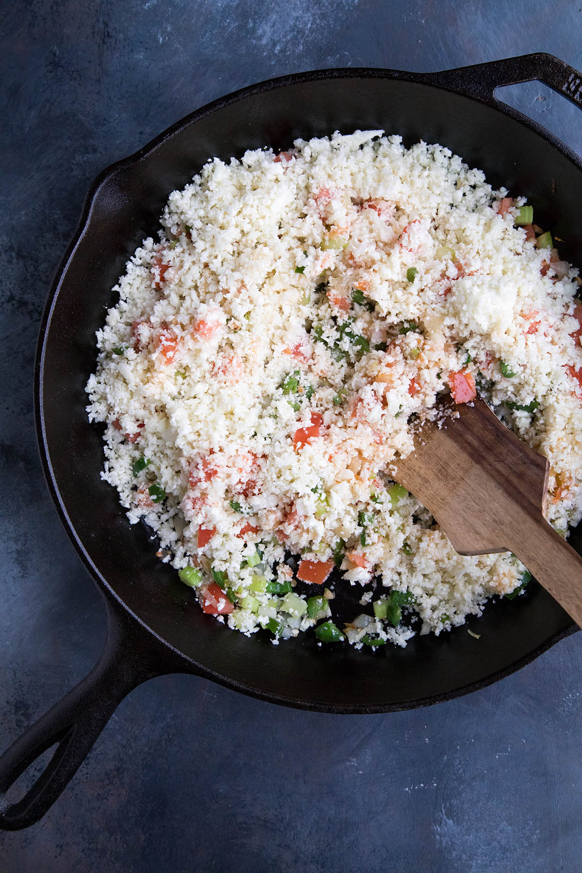 Stirring in the Riced Cauliflower.