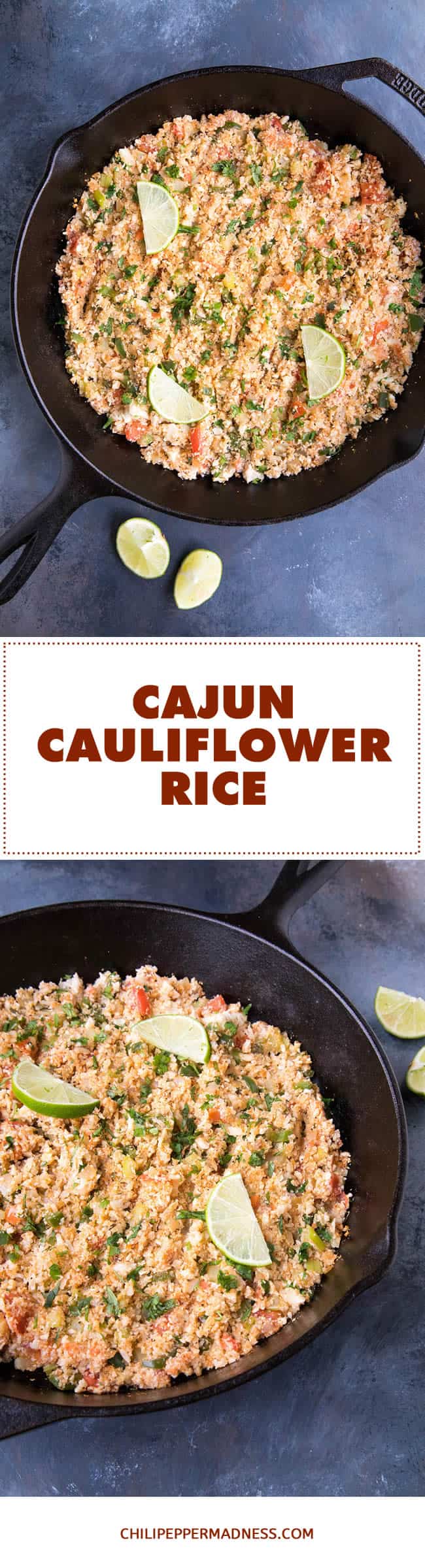 Cajun Cauliflower Rice - Recipe | ChiliPepperMadness.com #Cajun #Cauliflower #LowCarb #HealthyRecipe #LowCalorie