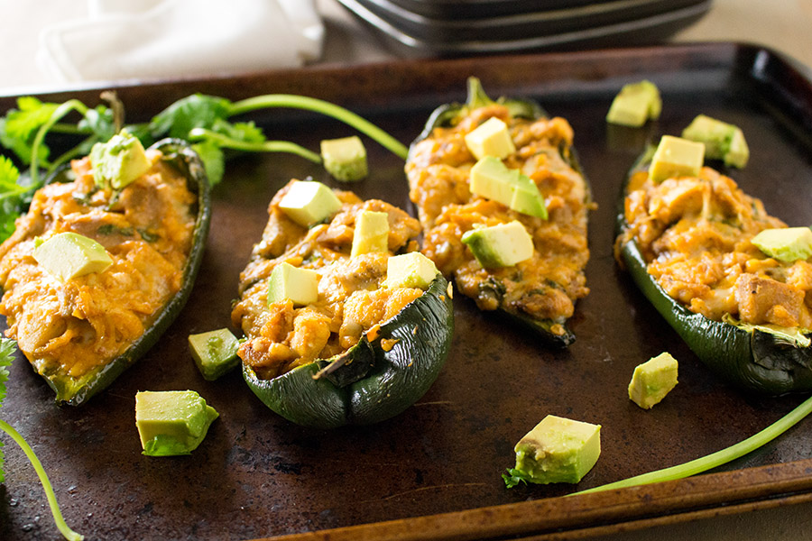 Cajun Chicken Stuffed Poblano Peppers looking extremely inviting