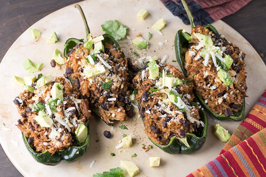 Chicken and Black Bean Stuffed Poblano Peppers looking extremely awesome