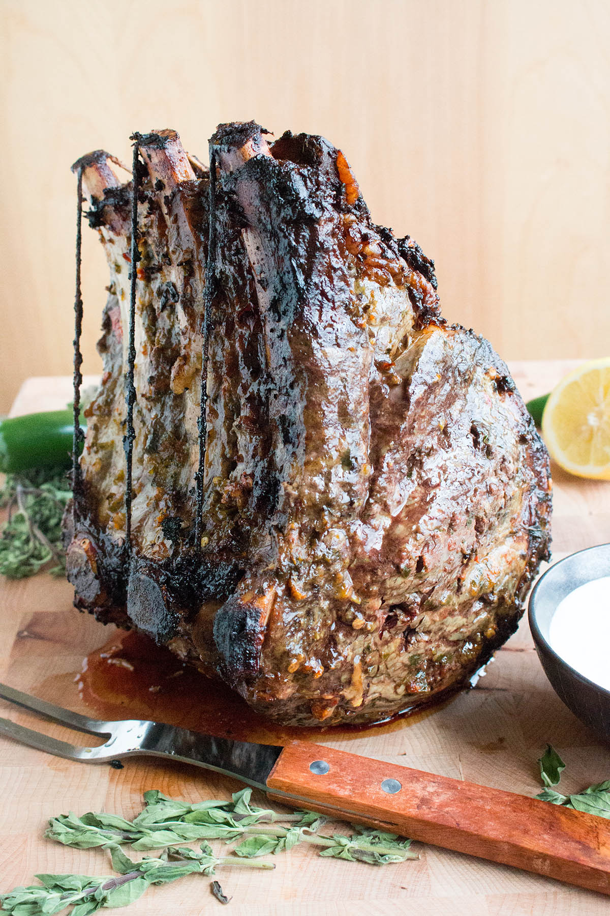 Chili Rubbed Prime Rib Roast with Horseradish Cream Sauce - Recipe