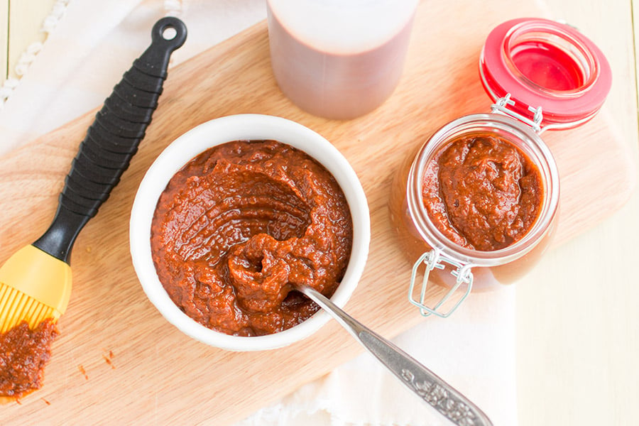 Chipotle-Bacon-Bourbon Barbecue Sauce in two jars