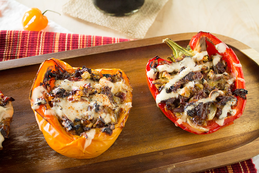 Two Corned Beef Stuffed Peppers looking extremely inviting