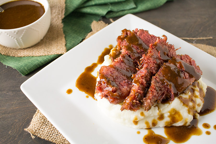 Slow Cooked Corned Beef with Spicy Guinness Gravy and