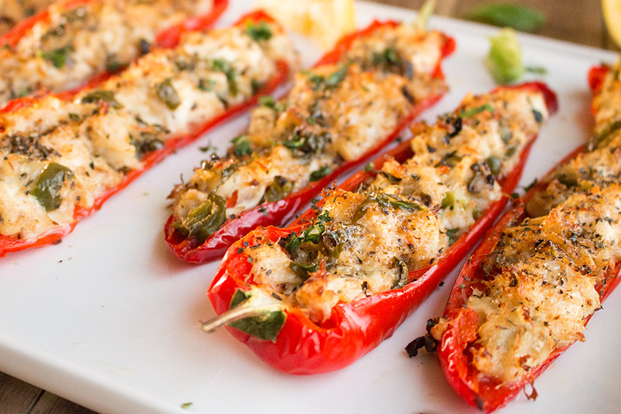 Crab Stuffed Peppers with Lemon-Basil Butter looking extra yum