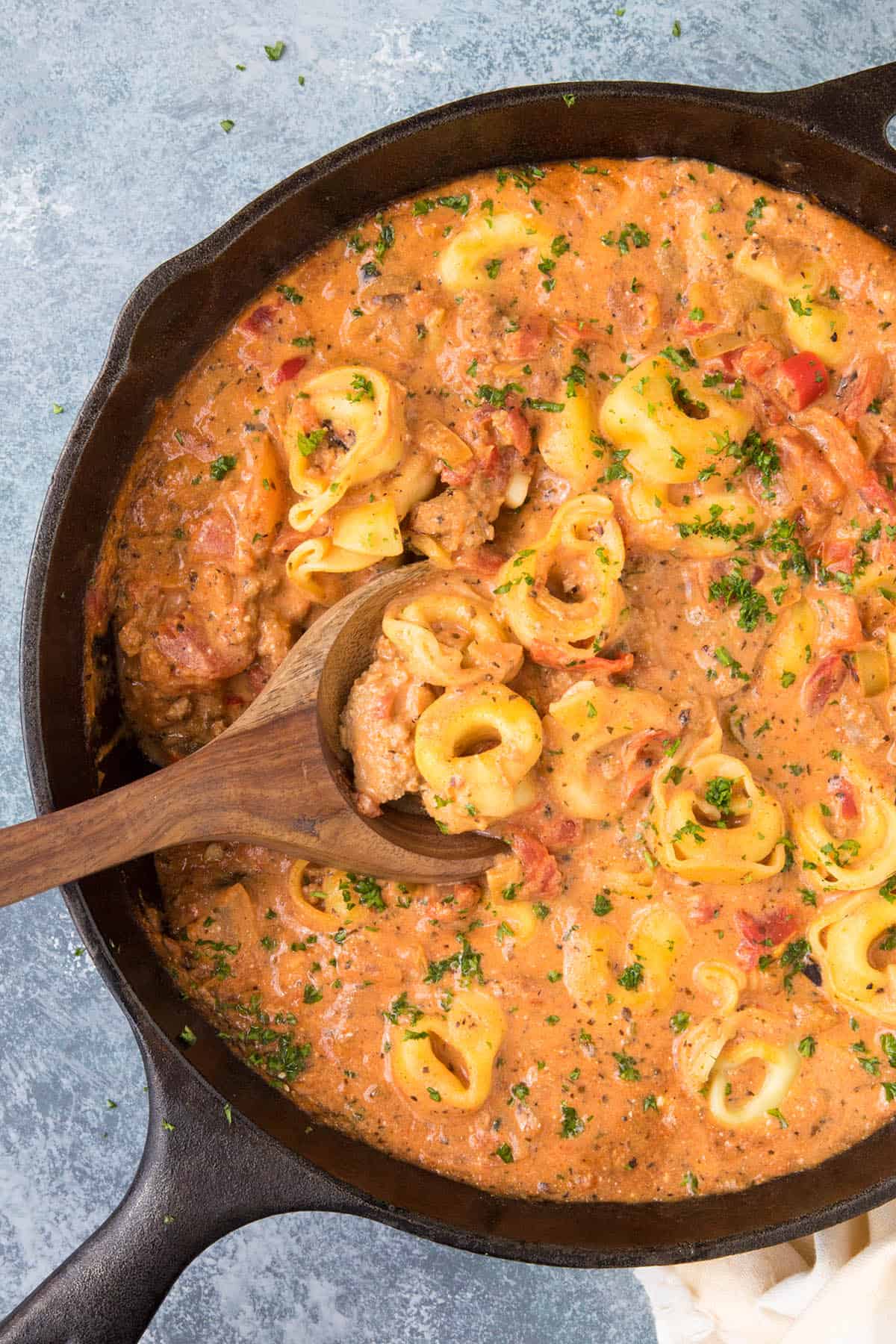 Creamy Tortellini Pasta with Fire Roasted Tomatoes - Recipe