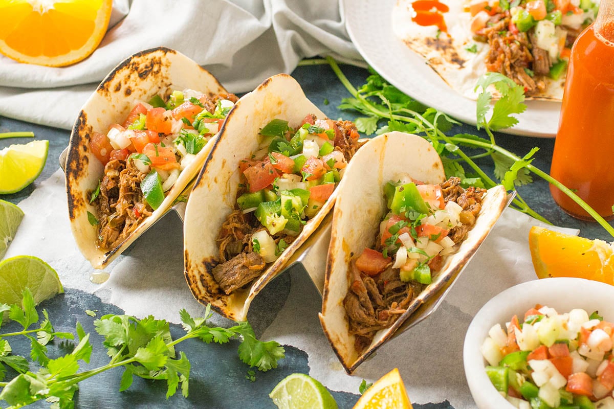 Cuban-Style Shredded Beef Tacos with Mojo Salsa – Recipe