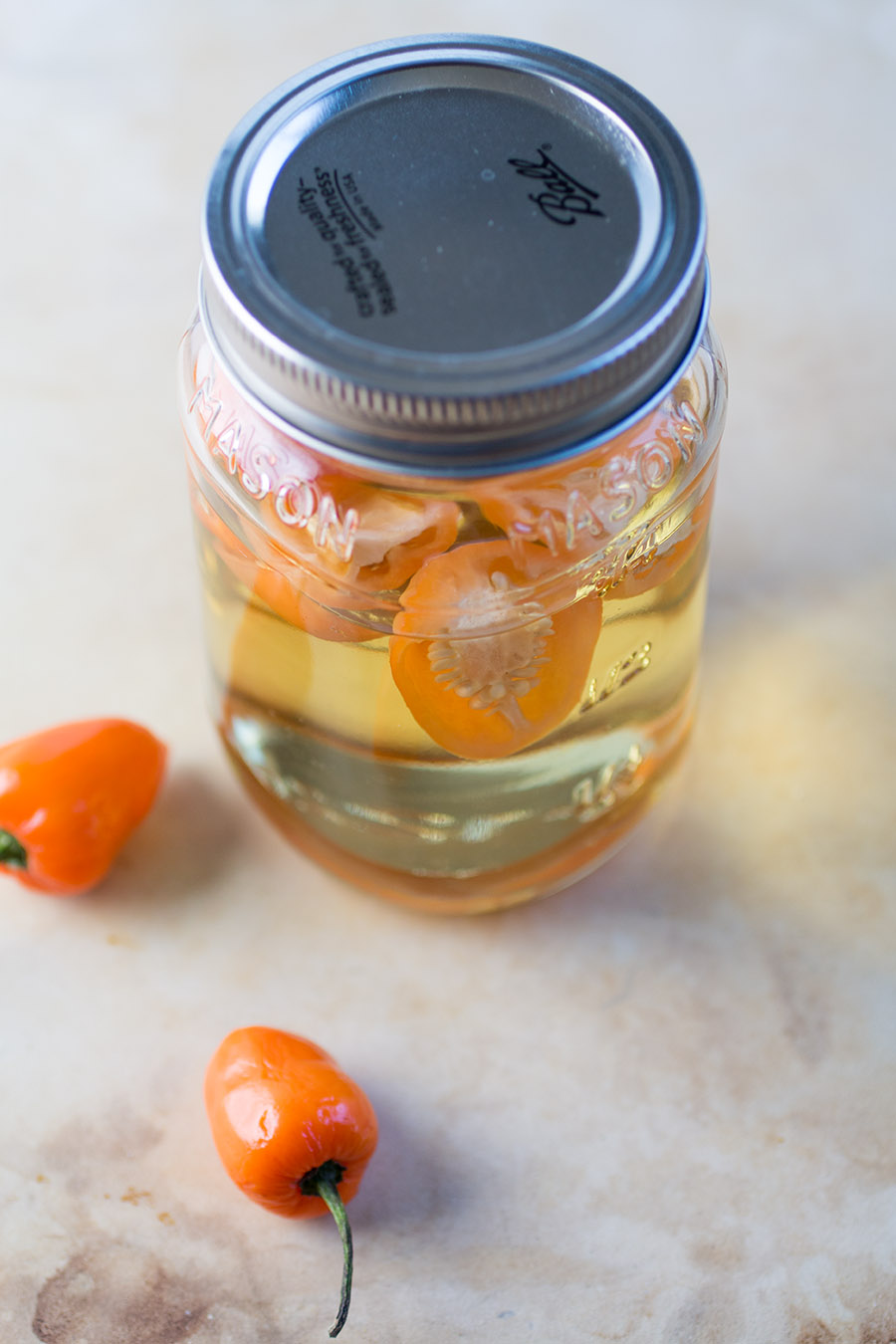 Habanero Infused Moonshine in a jar.