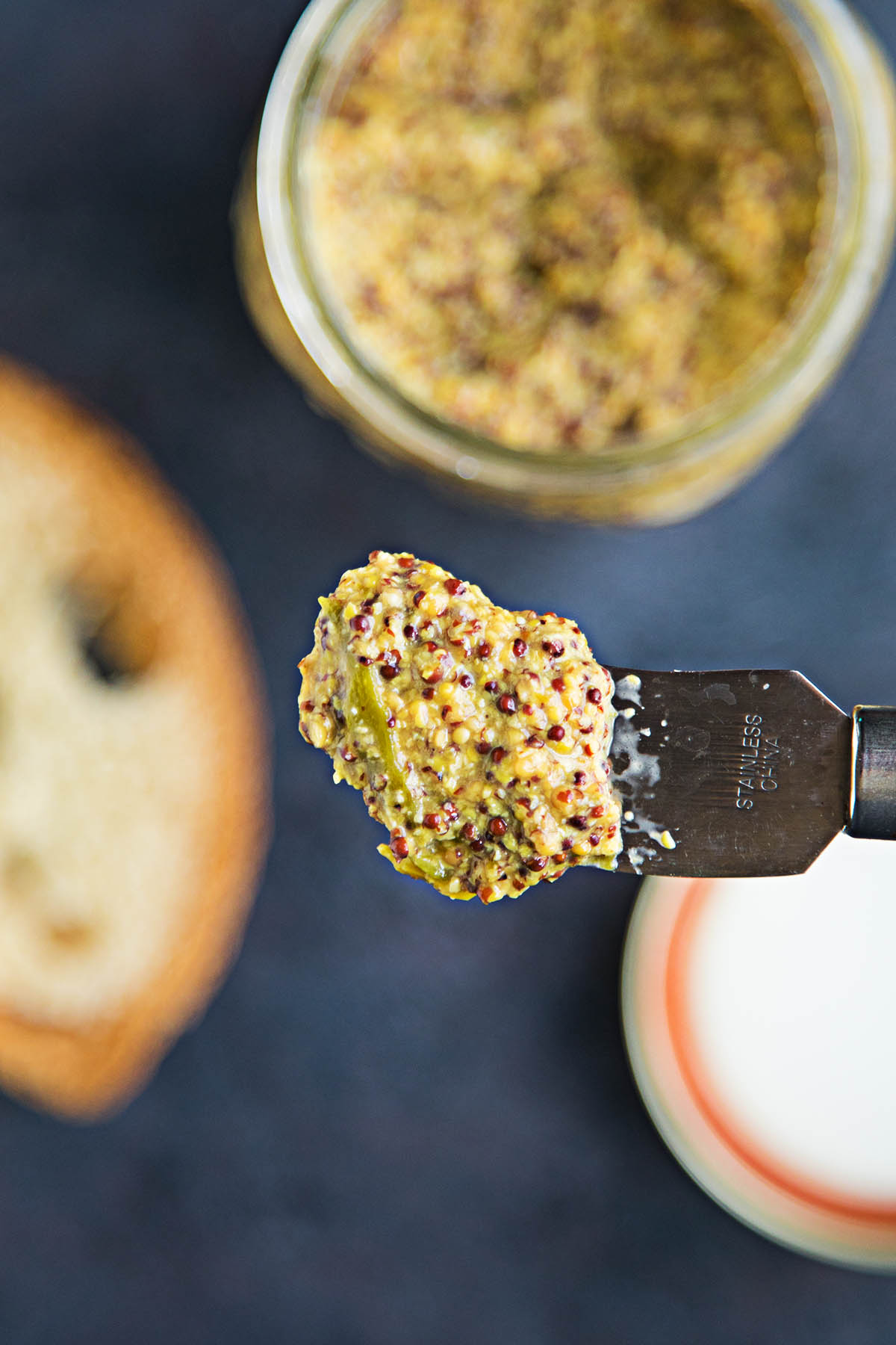 A spoonful of the delicious Roasted Hatch Chile-Beer Mustard