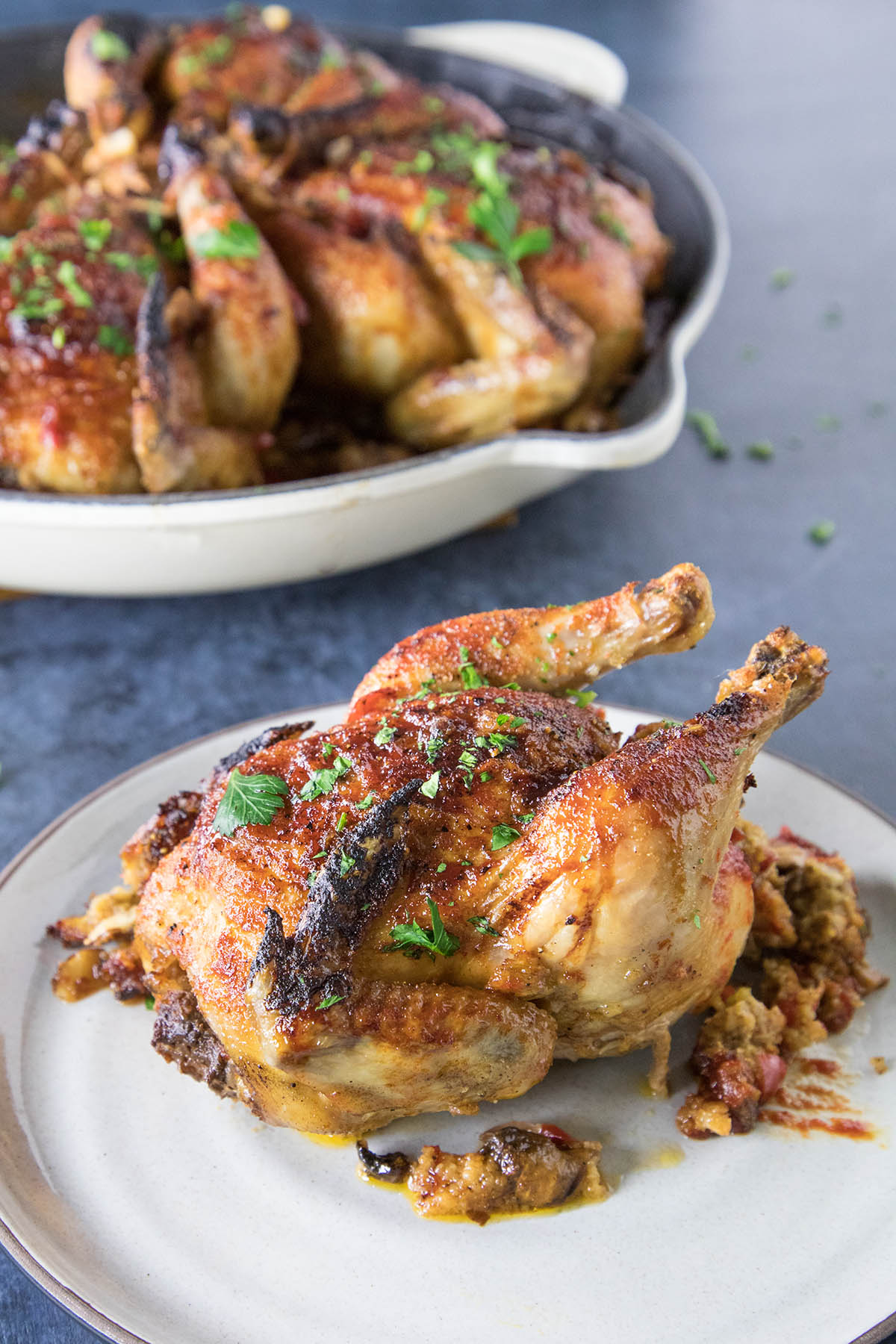 Honey-Soy Glazed Cornish Hens with Sausage-Panko Stuffing - Recipe