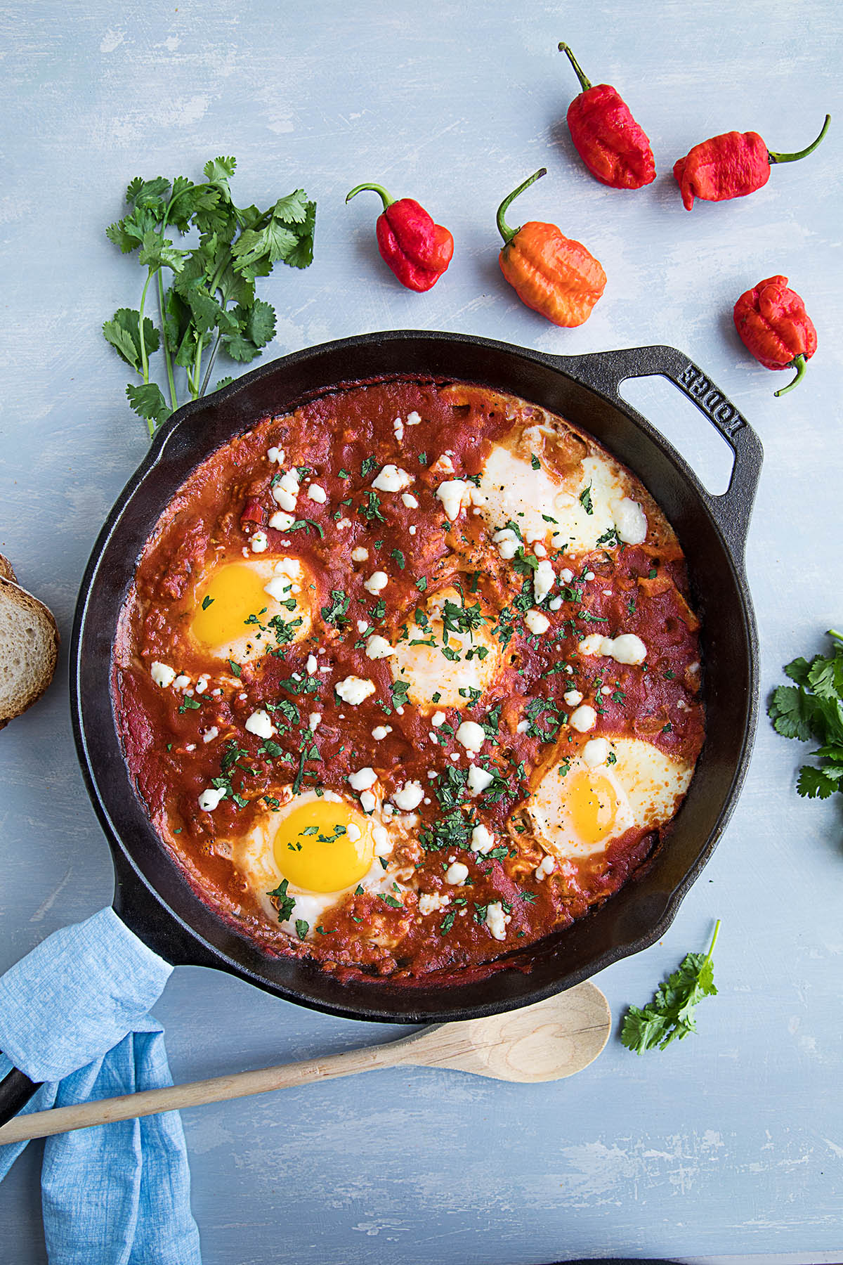 Jacked-Shuka (Extra Spicy Eggs in Hell) in a big skillet