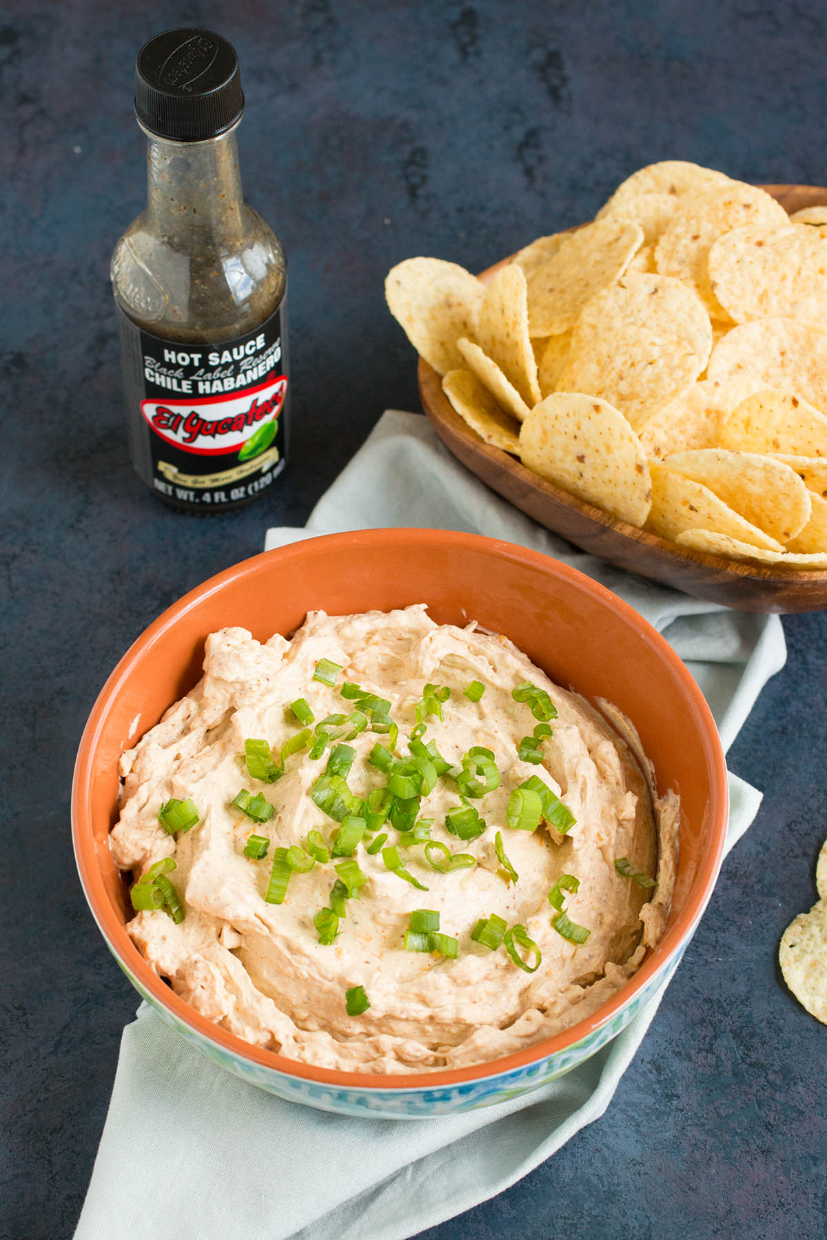 Spicy Beer Dip in a bowl with chips next to it.