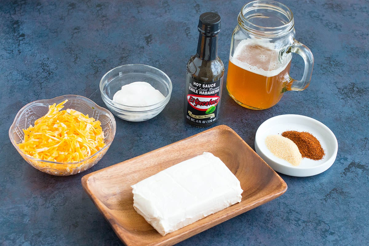 Spicy Beer Dip recipe ingredients.