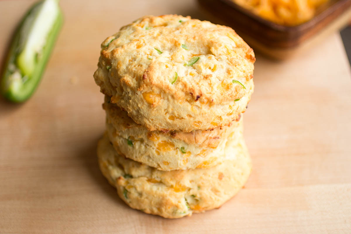 Homemade Cheddar-Jalapeno Biscuits served at home