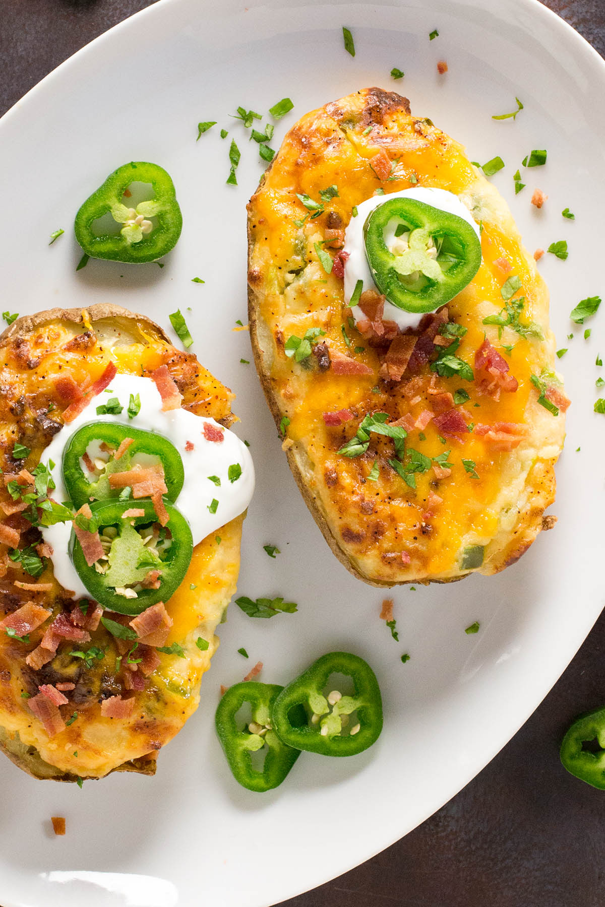 Homemade Jalapeno Popper Twice Baked Potatoes made quick and easy.