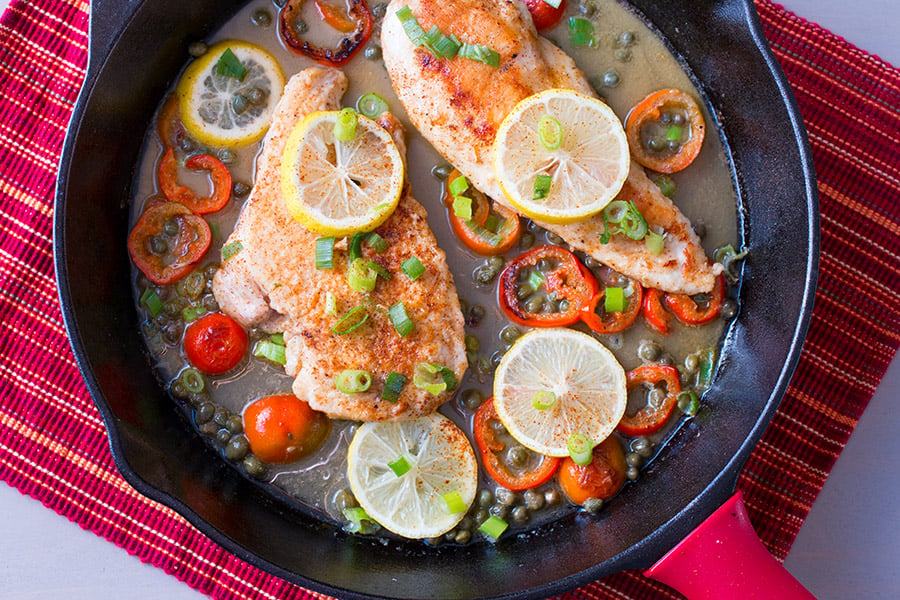 Lemon Chicken Piccata with Capers and Peppers