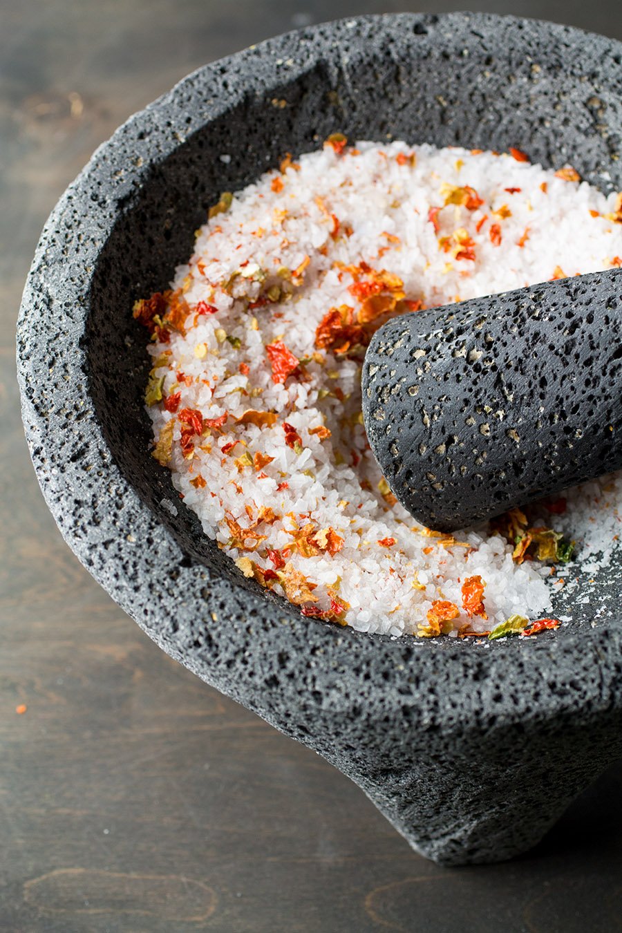 Making my own Spicy Salt Blends in a molcajete