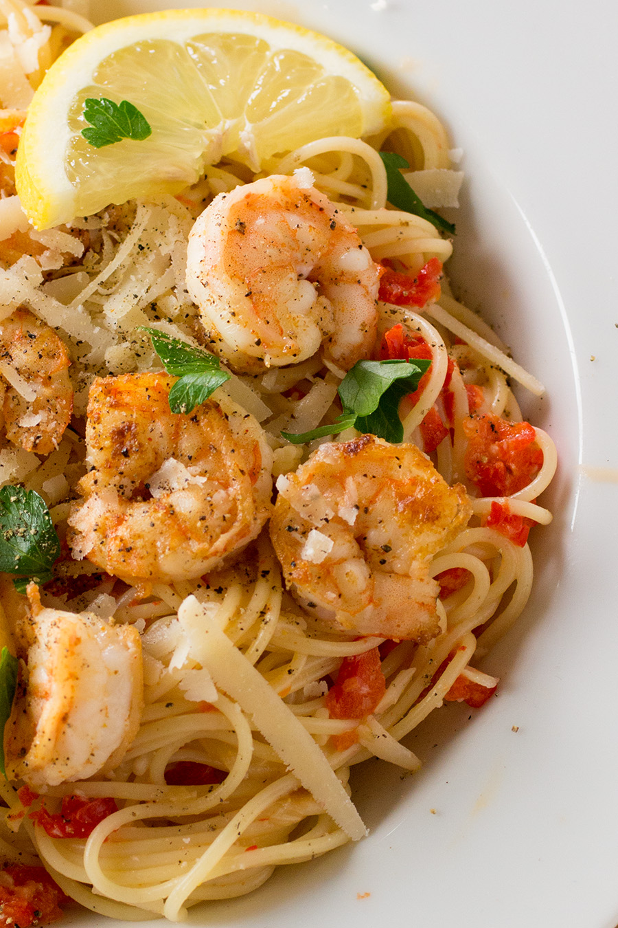 Pasta with Creamy Roasted Red Pepper Sauce and Seared Shrimp - Recipe