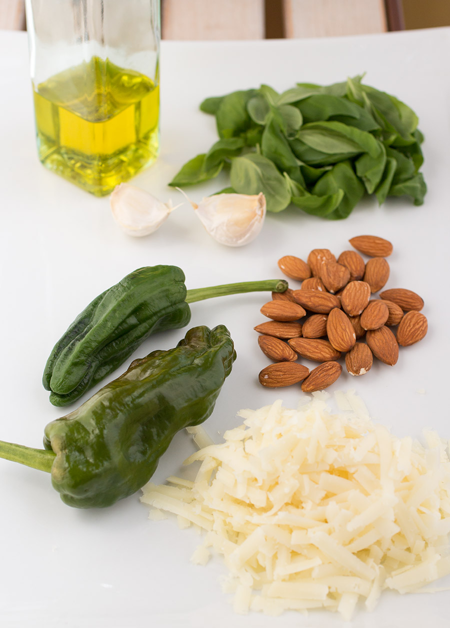 Ingredients for our Almond-Manchego-Pepper Pesto Sauce