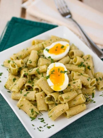 Pesto Pasta with Soft Boiled Egg