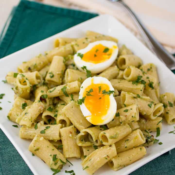 Pesto Pasta with Soft Boiled Egg