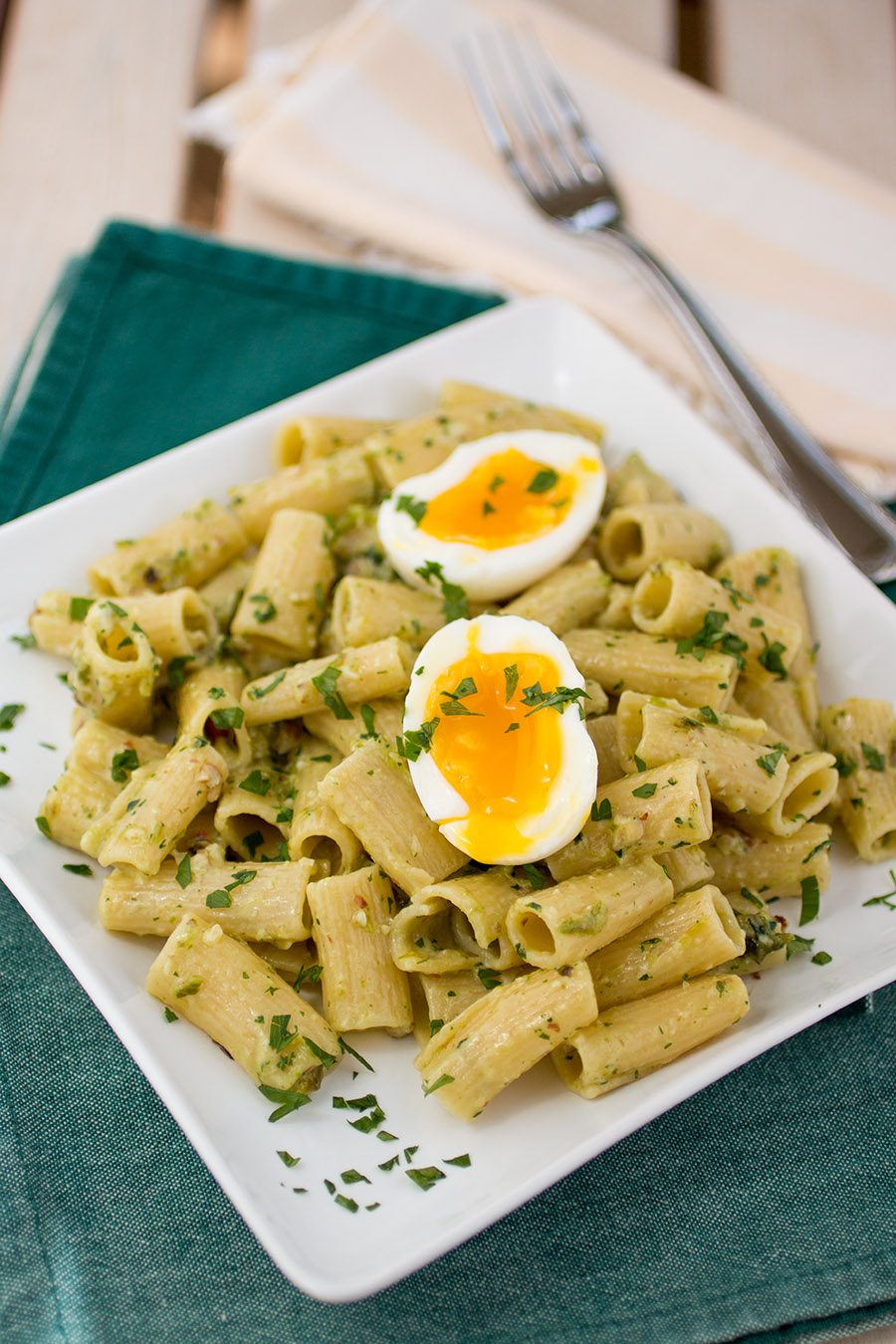 Pesto Pasta with Soft Boiled Egg