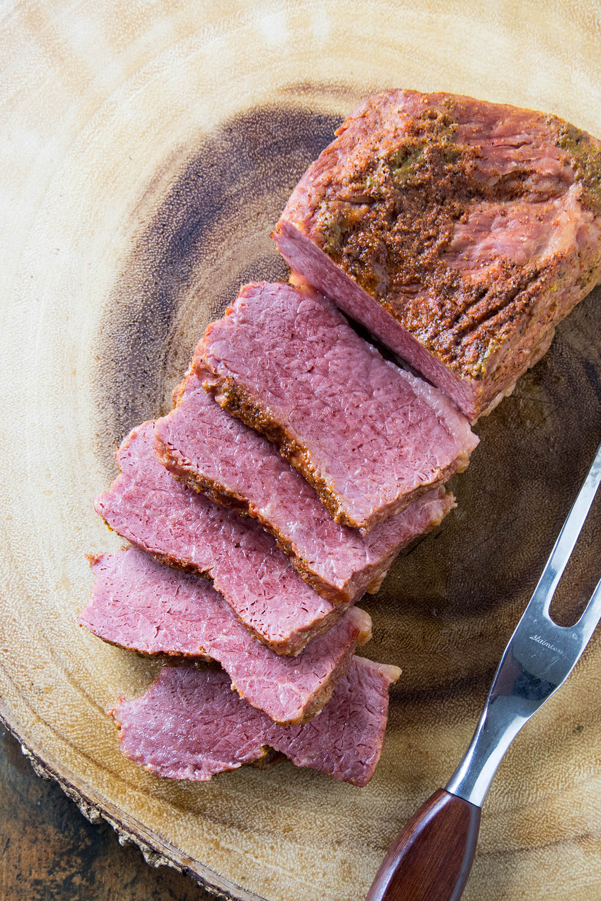 Pressure Cooker Corned Beef freshly sliced.