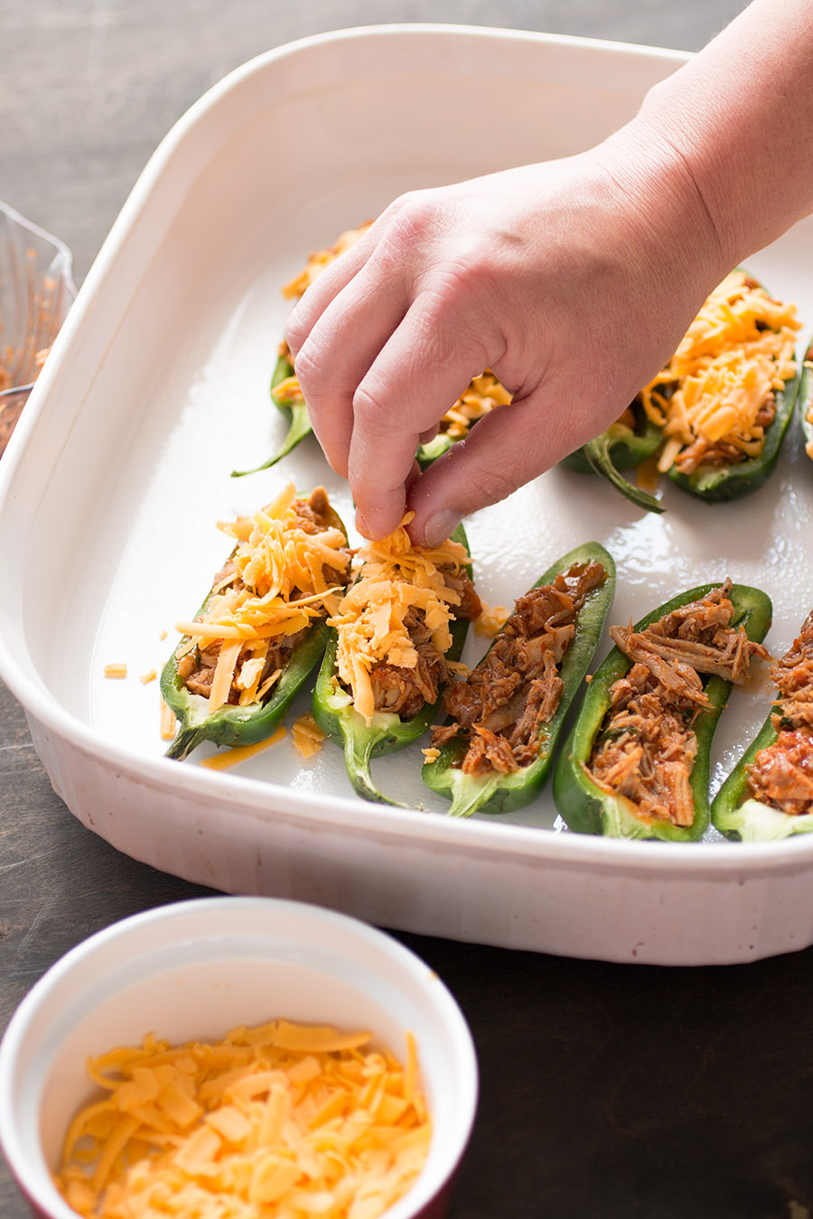 Stuffing Pulled Pork-Sriracha Jalapeno Poppers