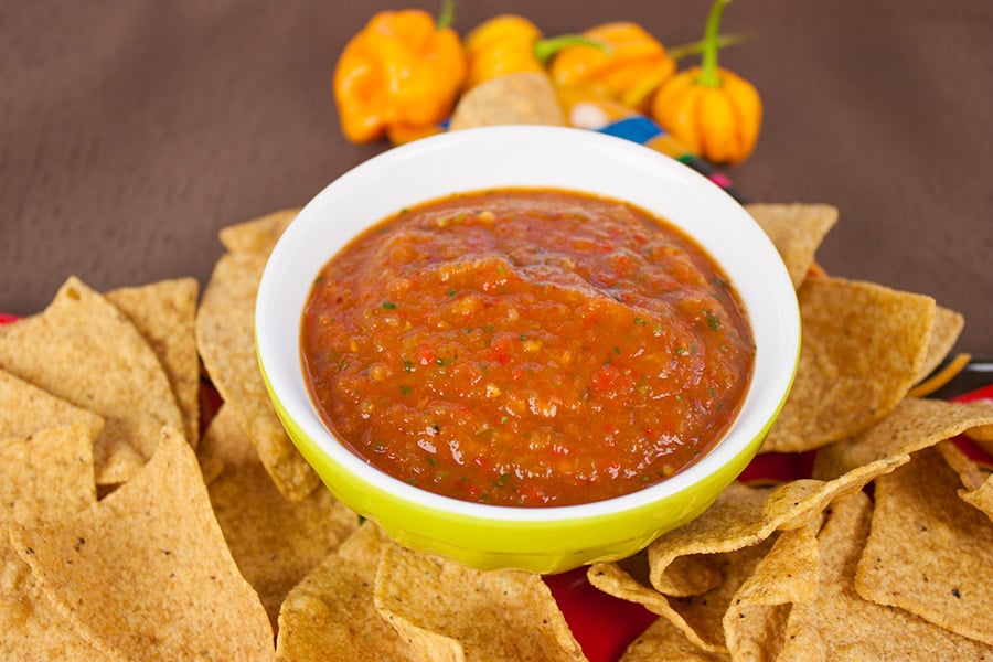 Roasted Mango-Habanero Salsa with chips