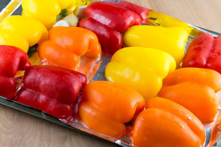 Roasted Peppers in Garlic Olive Oil - Roasting the Chili Peppers