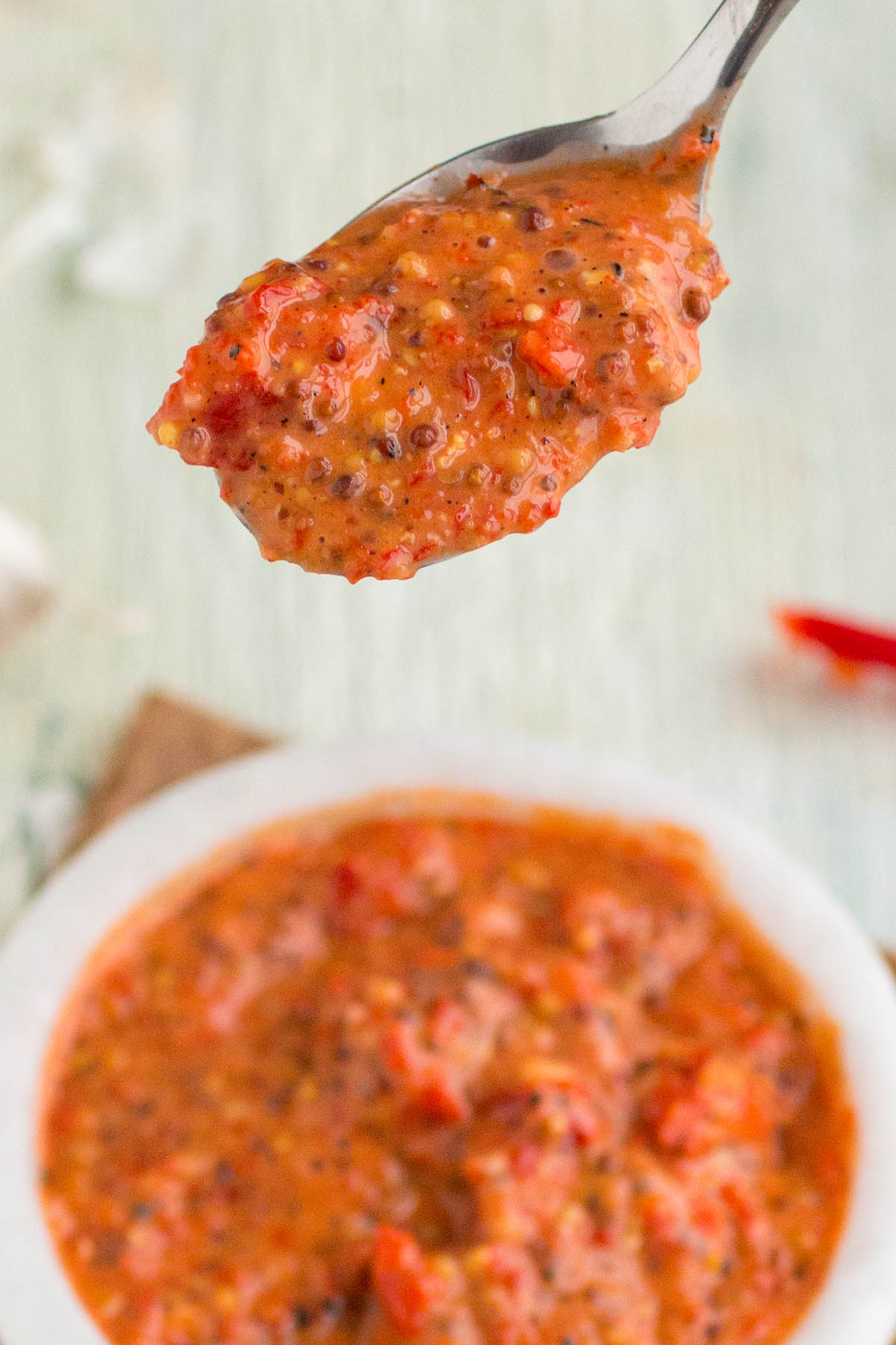 A spoonful of the delicious Roasted Red Pepper Remoulade