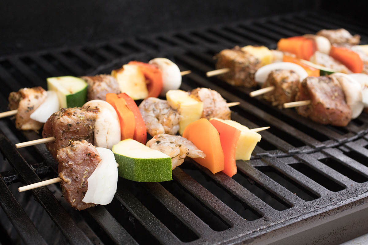 BBQ Skewers getting ready on the grill.