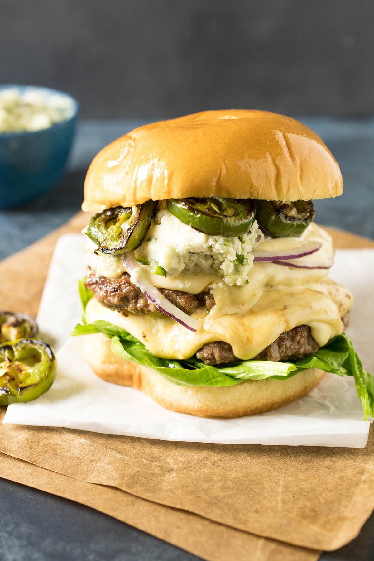 Mouthwatering Smashburgers with Charred Serrano-Blue Cheese Butter Served