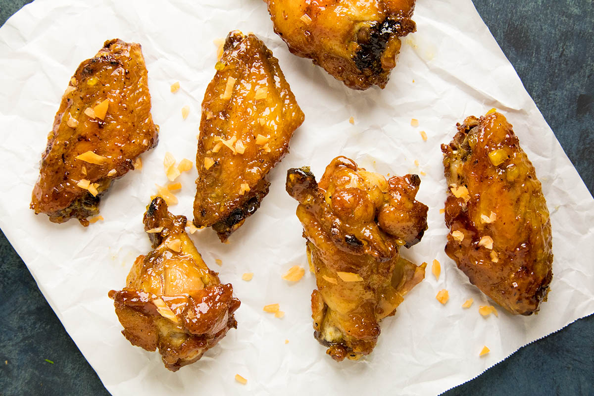 Sticky Habanero Glazed Chicken Wings served on the table