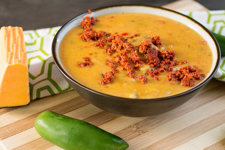 Super Cheesy Beer Cheese Soup with Chorizo - Recipe