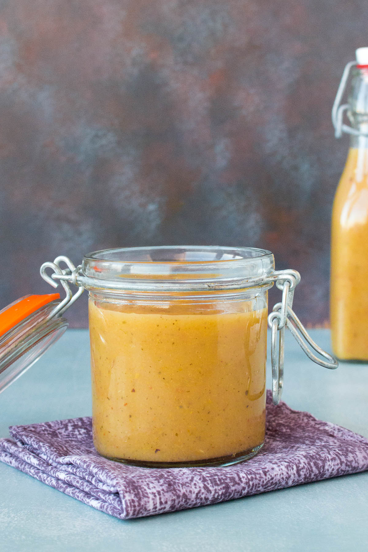 Sweet Ghost Pepper-Pineapple-Pear Hot Sauce served in a jar