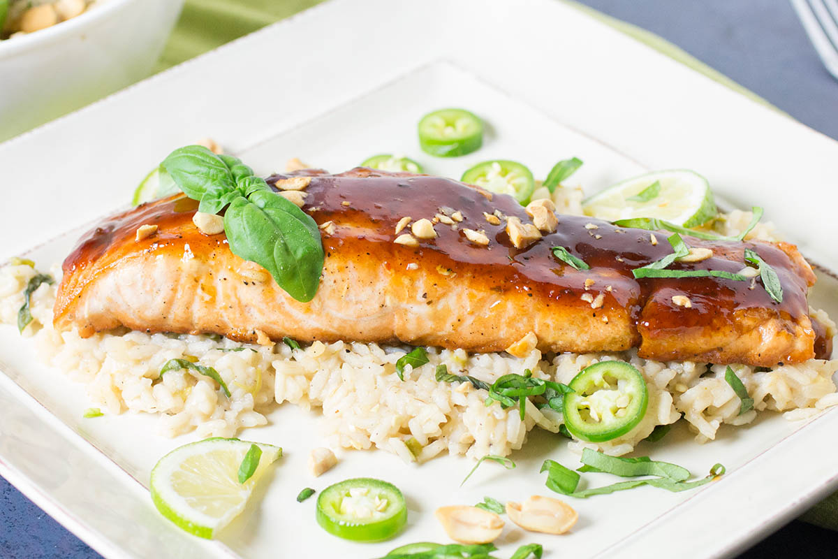 Szechuan Salmon with Chili-Basil Rice looking extremely inviting