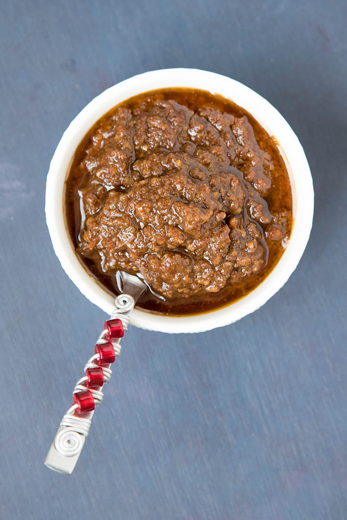 Tabasco Onion-Bacon Jam in a small white bowl.