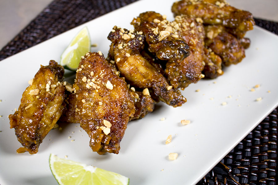Thai Chicken Wings with Chili-Peanut Sauce