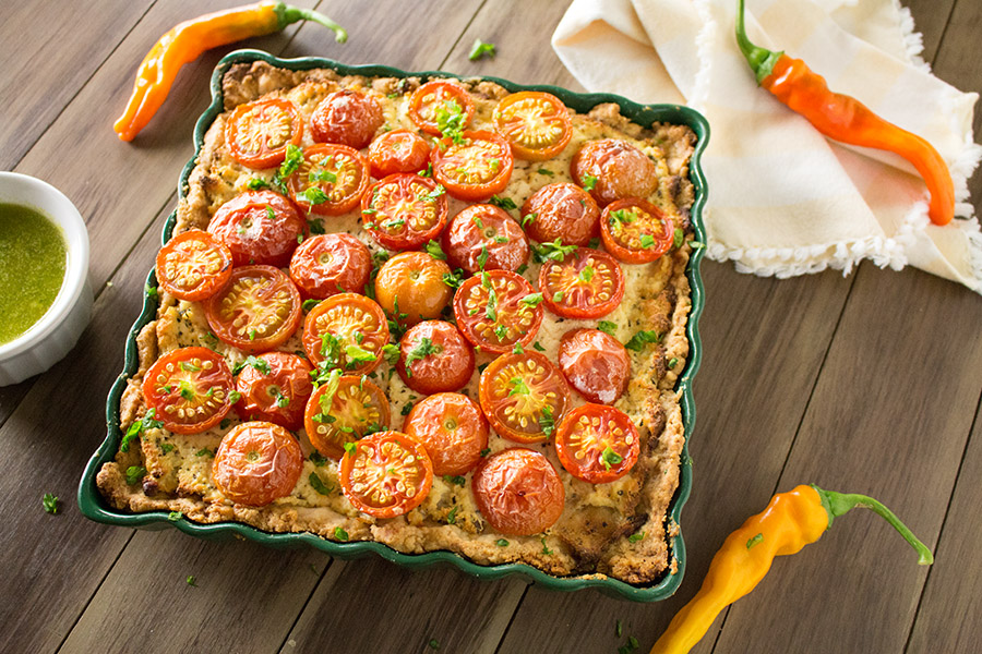 Tomato Cheese Tart with SpinachPecan Pesto Chili Pepper Madness