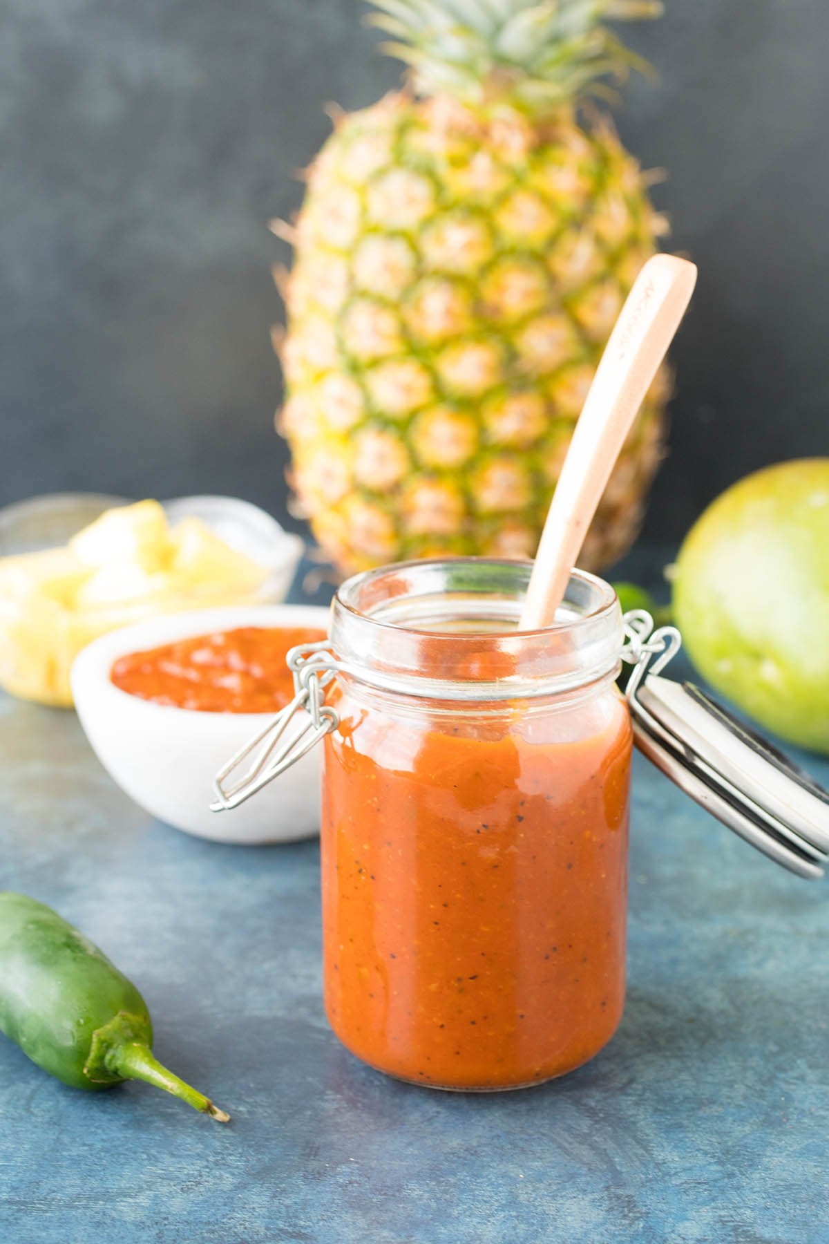 Pineapple-Mango Ketchup served in a jar